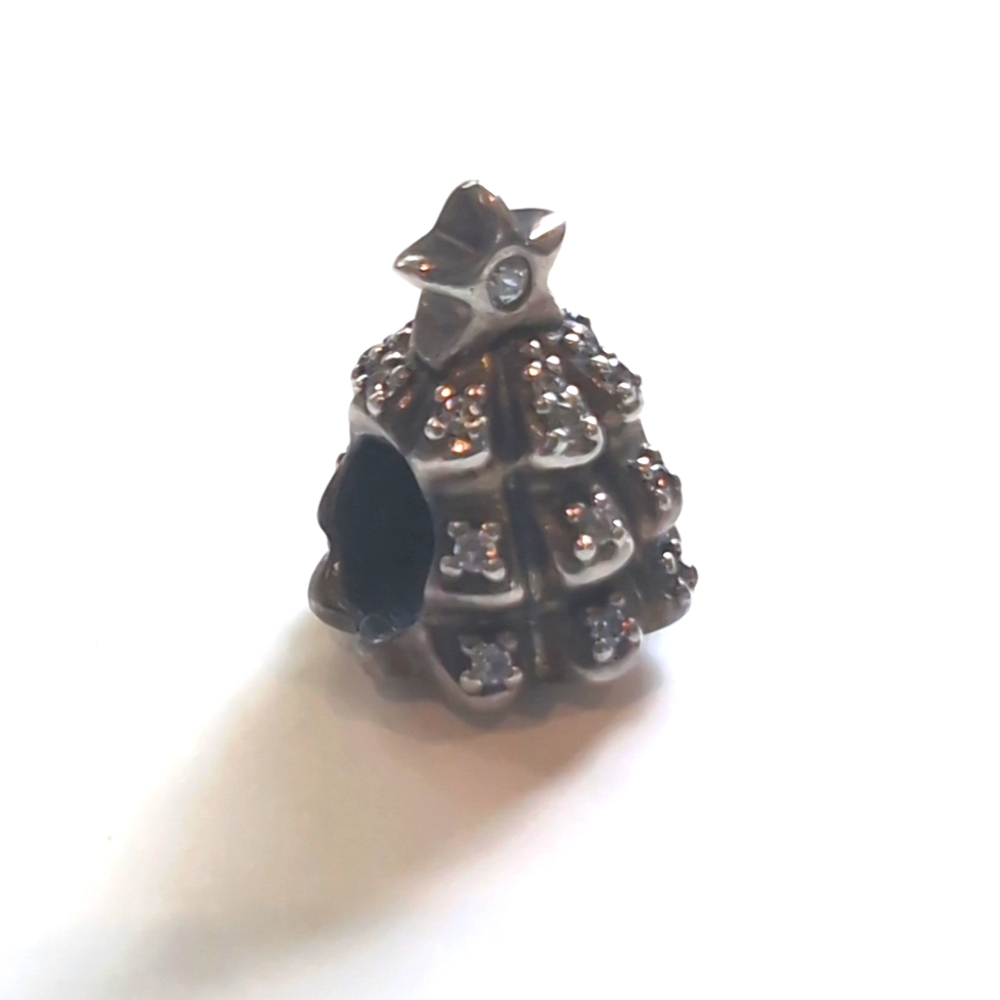 RETIRED Pandora CZ Christmas Tree 925 Silver Holiday Bracelet Charm